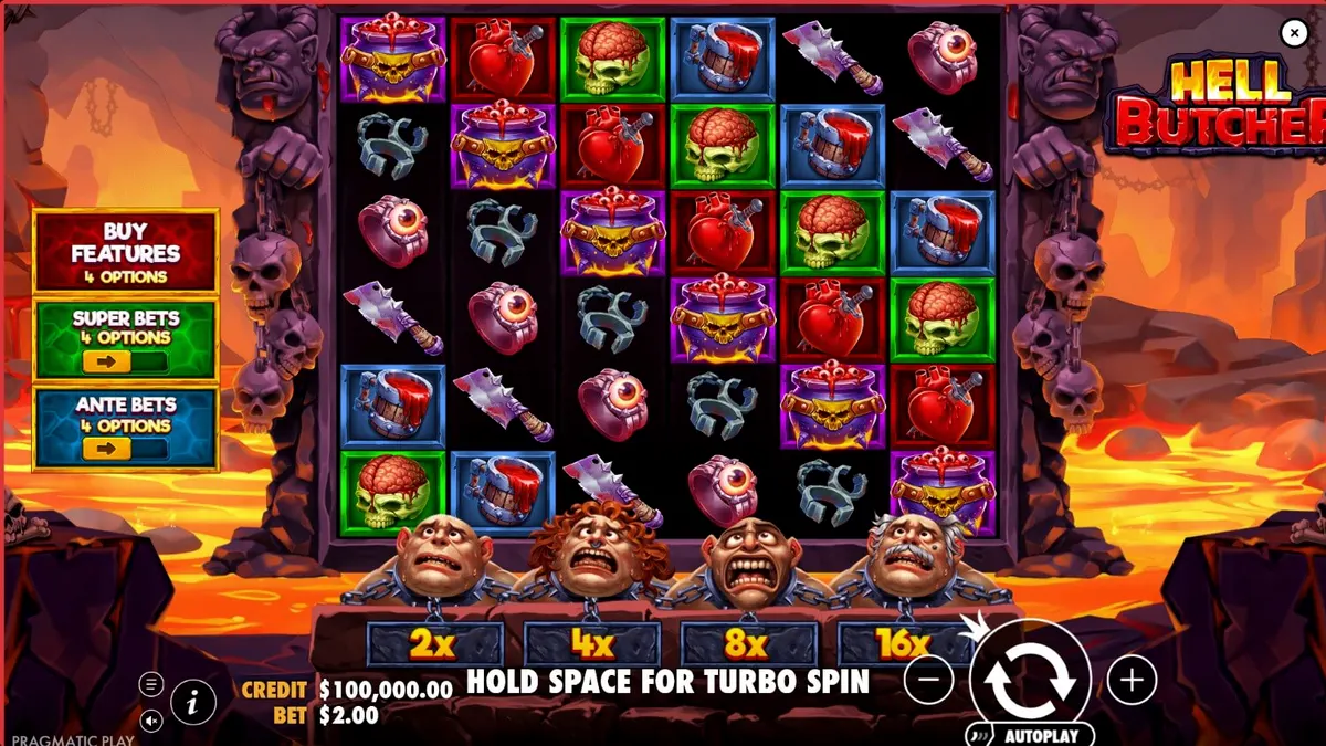 Tampilan visual slot Hell Butcher dengan tema rumah jagal horor